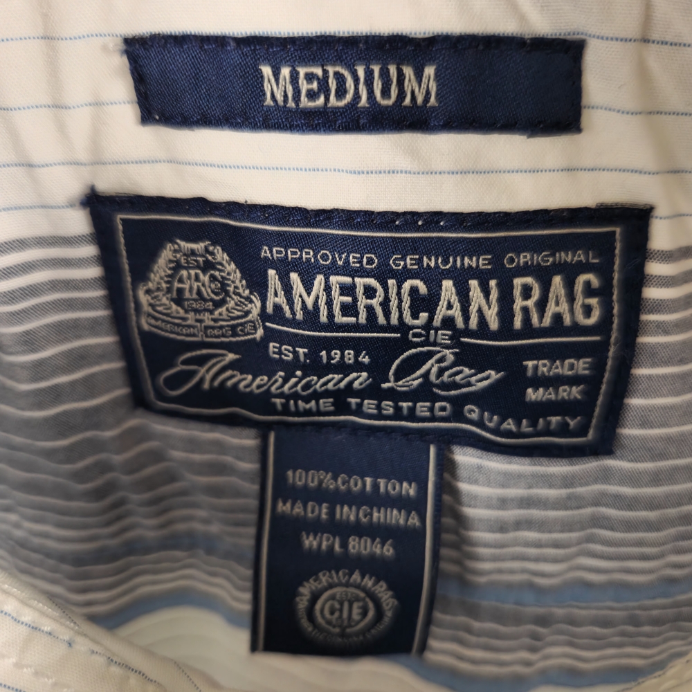 American Rag Blue and White Striped Casual Epaulette Shirt Size M - Picture 3 of 10